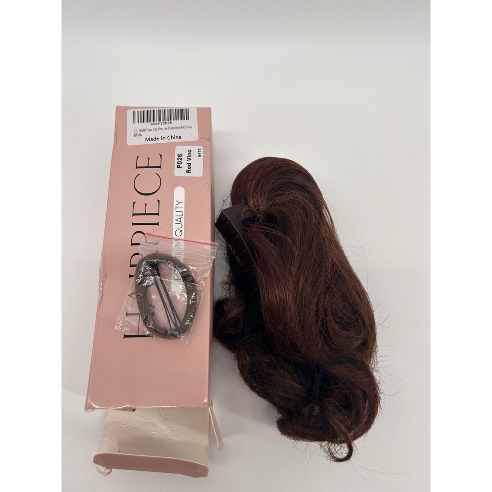 Hair Claw Clip with Synthetic Hair Piece Red Vino Updo Extension Bun Clip In
